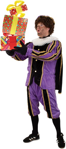Zwarte Piet Kostuum Zwart/Paars met Cape