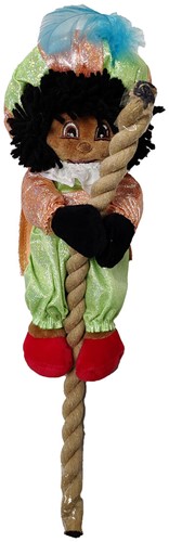 Decoratie Pop Glitter Zwarte Piet aan Touw (25cm) 